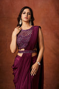 Plum Luxe Pre-Draped Saree Gown – Modern Indo-Western