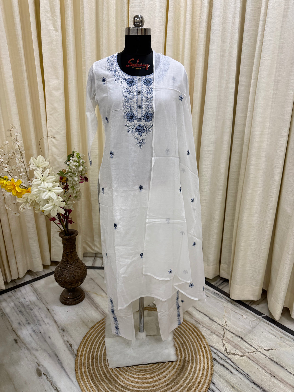 White Chikankari Cotton Kurta Set for Women – Embroidered Daily Wear Suit