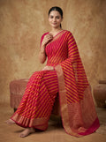 Rani Pink Leheriya Modal Silk Saree for Women with Zari Border & Blouse Piece