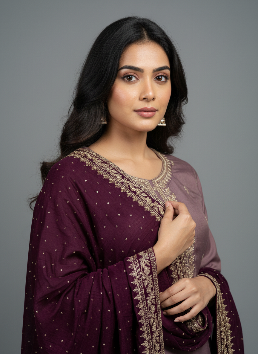 Mauve Silk Embroidered Kurta Set – The Mystique