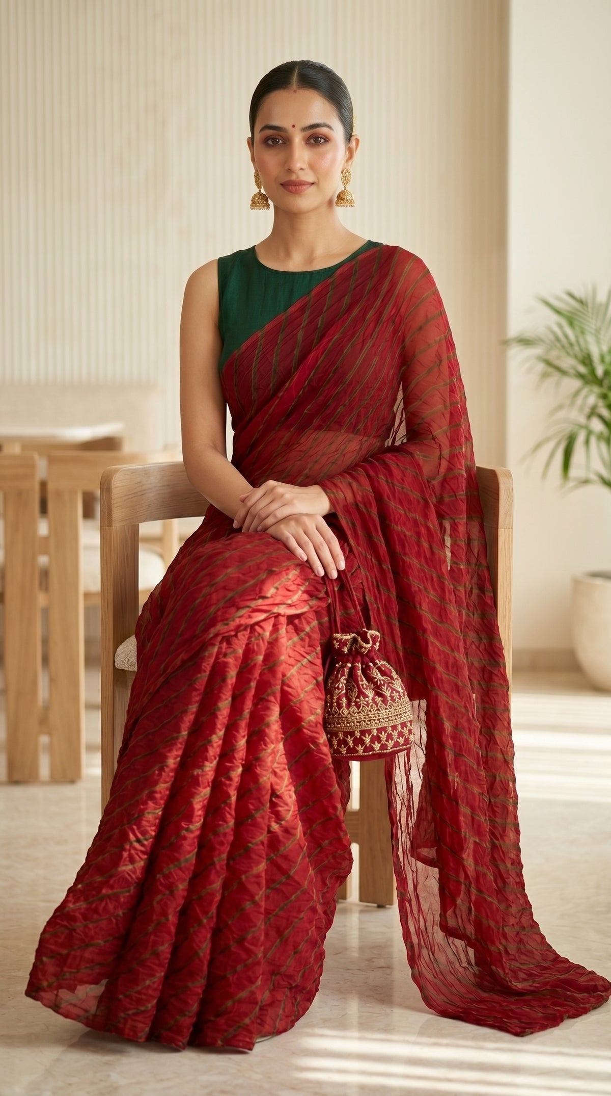 Deep Red Leheriya Georgette Saree with Blouse Piece