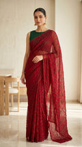 Deep Red Leheriya Georgette Saree with Blouse Piece