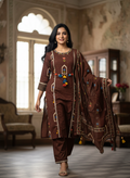 Coffee Brown Tulip Print Cotton Kurta Set for Women – A-Line Daily Wear Suit