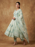 Pistachio Mint Floral Print Anarkali Suit Set